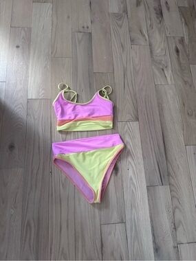 Beach Riot Pink and Yellow Colorblock Two-Piece Bikini